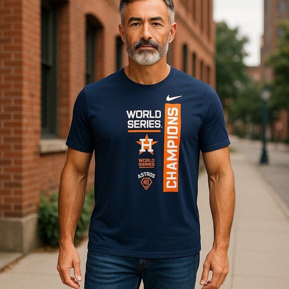 Nike Houston Astros World Series Champions T-Shirt Mens XXL Navy Dri-Fit MLB Bas - Picture 4 of 6
